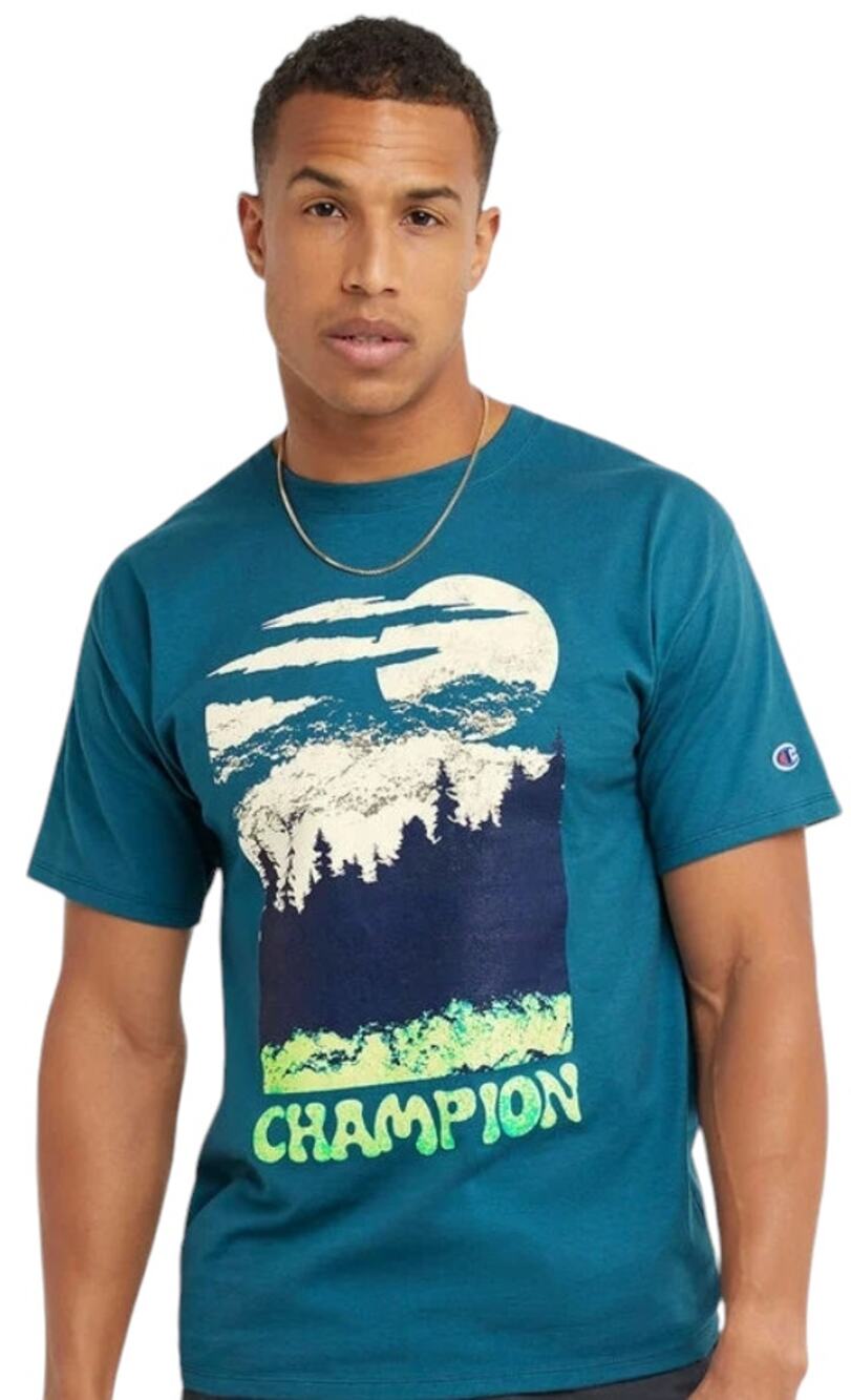 Champion Nifty Turquoise Outdoor Graphic Short Sleeve T Shirt Men's Size Large - Picture 1 of 9